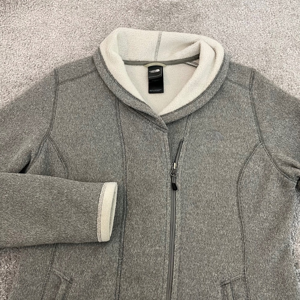 North Face Jacket Womens Large Crescent Full Zip Gray Sherpa Lined Fleece Cozy